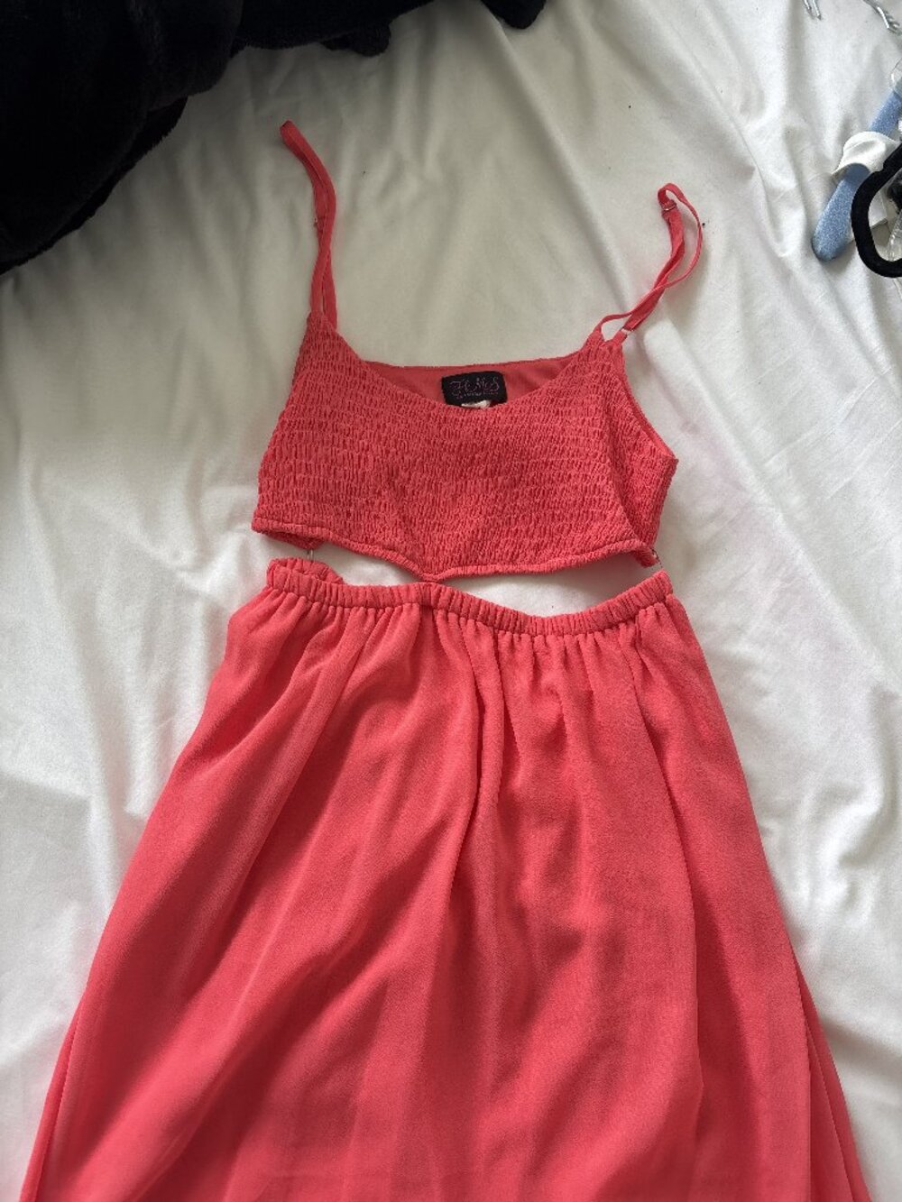 Hot Miami Styles Coral Smocked Cut Out Dress